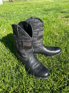 Men's Ariat Black Western Boots with American Flag